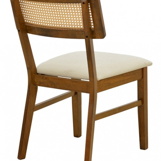 Καρέκλα Raffles καρυδί rubberwood με pe rattan και εκρού ύφασμα 47x48x83.5εκ