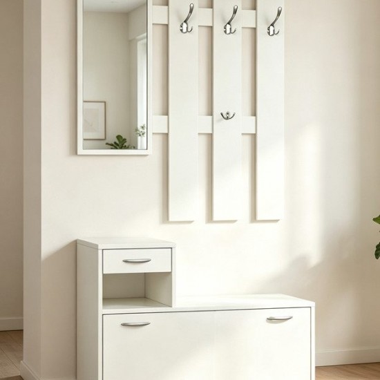 Έπιπλο εισόδου Jentia με καθρέπτη λευκό MDF 100x24x186εκ Έπιπλο εισόδου Jentia με καθρέπτη λευκό MDF 100x24x186εκ