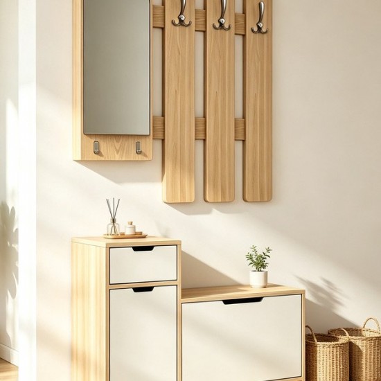 Έπιπλο εισόδου Kenty με καθρέπτη sonoma με λευκό MDF 100x28x110εκ