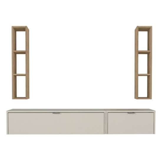 Σύνθεση τηλεόρασης επιτοίχια Edgar χρώμα sandstone - sepet oak 198,4x29,6x148,5εκ.