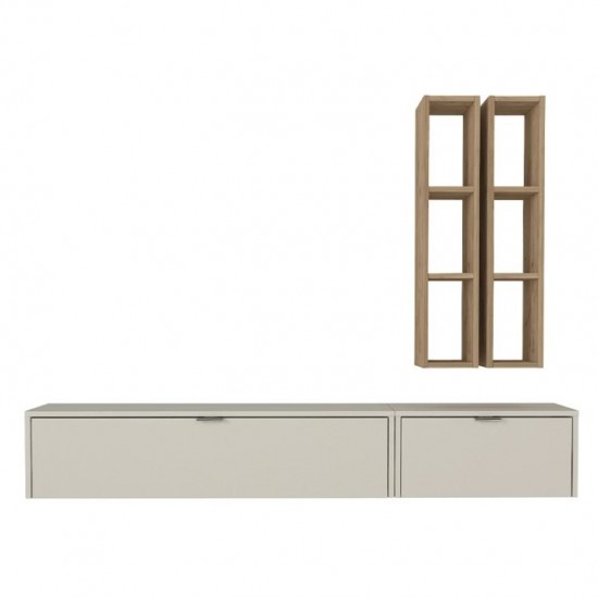 Σύνθεση τηλεόρασης επιτοίχια Edgar χρώμα sandstone - sepet oak 198,4x29,6x148,5εκ.