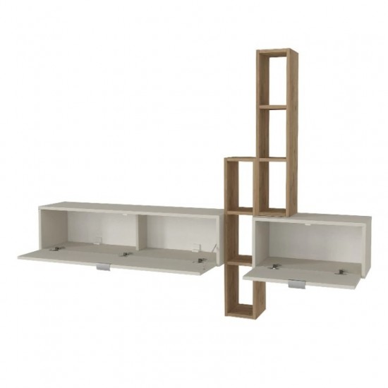 Σύνθεση τηλεόρασης επιτοίχια Edgar χρώμα sandstone - sepet oak 198,4x29,6x148,5εκ.