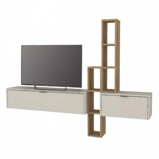 Σύνθεση τηλεόρασης επιτοίχια Edgar χρώμα sandstone - sepet oak 198,4x29,6x148,5εκ.