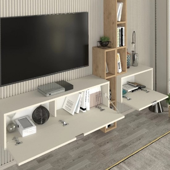 Σύνθεση τηλεόρασης επιτοίχια Edgar χρώμα sandstone - sepet oak 198,4x29,6x148,5εκ.