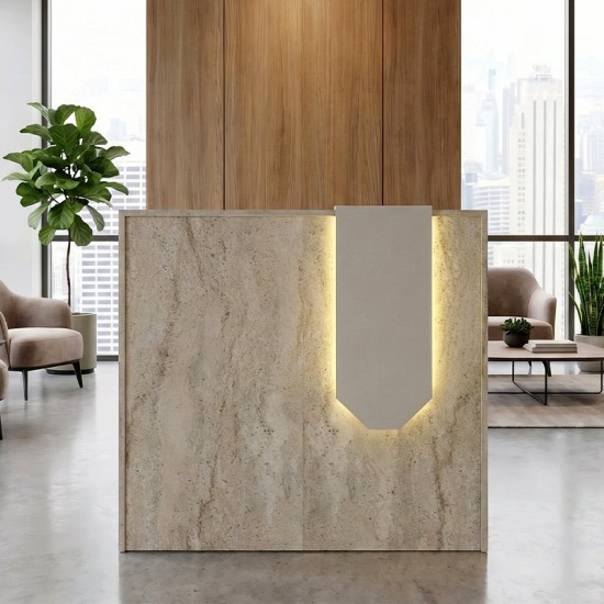 Γραφείο υποδοχής - reception Wilko με LED χρώμα travertine - sandstone 113,6x42x110εκ. Γραφείο υποδοχής - reception Wilko με LED χρώμα travertine - sandstone 113,6x42x110εκ.