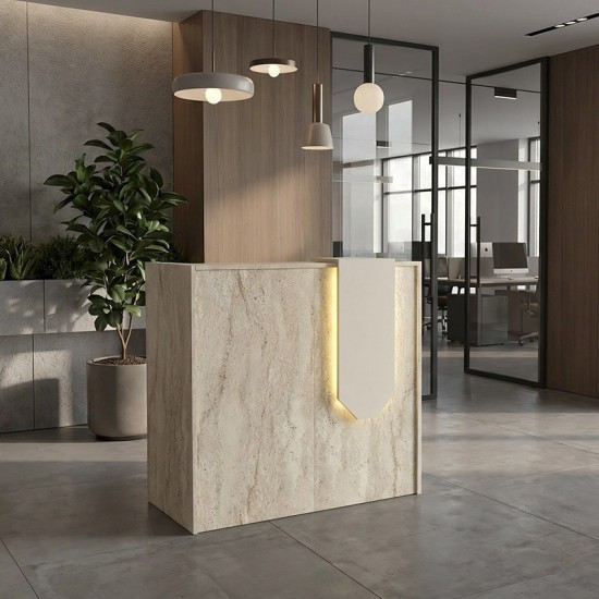 Γραφείο υποδοχής - reception Navita με LED χρώμα travertine - sandstone 113,6x42x111,8εκ. Γραφείο υποδοχής - reception Navita με LED χρώμα travertine - sandstone 113,6x42x111,8εκ.