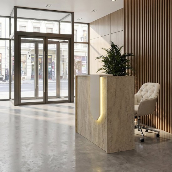 Γραφείο υποδοχής - reception Wilko με LED χρώμα travertine - sandstone 113,6x42x110εκ. Γραφείο υποδοχής - reception Wilko με LED χρώμα travertine - sandstone 113,6x42x110εκ.