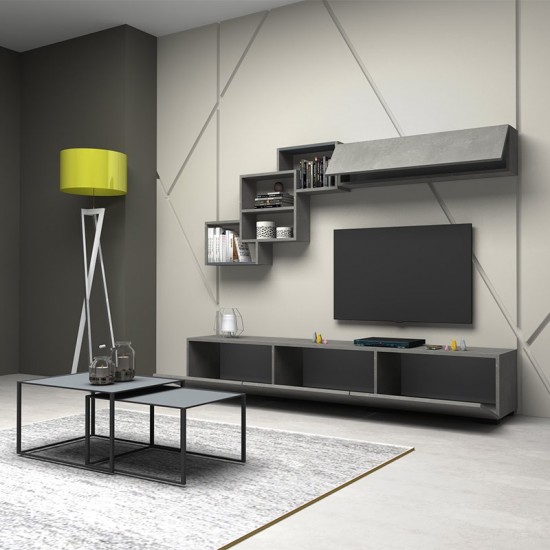Σύνθεση τηλεόρασης Free  από μελαμίνη χρώμα γκρι - ανθρακί 210x35x38εκ.
