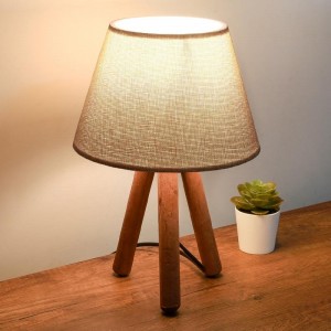 Φωτιστικό επιτραπέζιο Lander ύφασμα/Pvc/ξύλο χρώμα μπεζ άμμου/καφέ 22x17x32εκ.