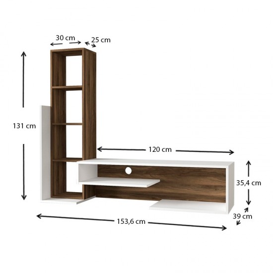 Σύνθεση τηλεόρασης Bend από μελαμίνη χρώμα λευκό - καρυδί 153,6x39x131εκ.