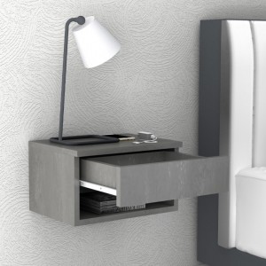 Κομοδίνο επιτοίχιο Mary χρώμα γκρι σκυροδέματος 40x30x23εκ.