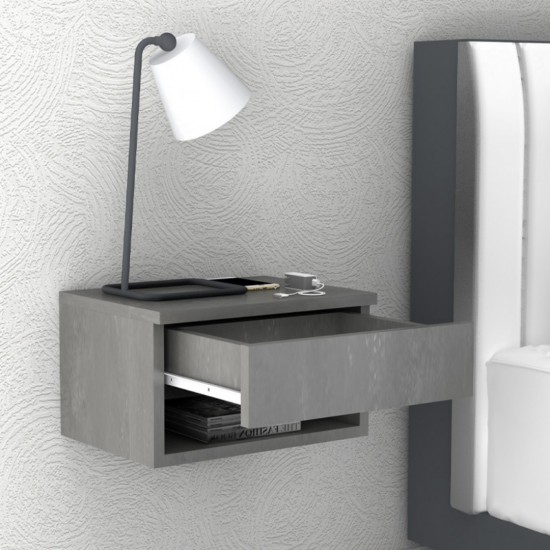 Κομοδίνο επιτοίχιο Mary χρώμα γκρι σκυροδέματος 40x30x23εκ.