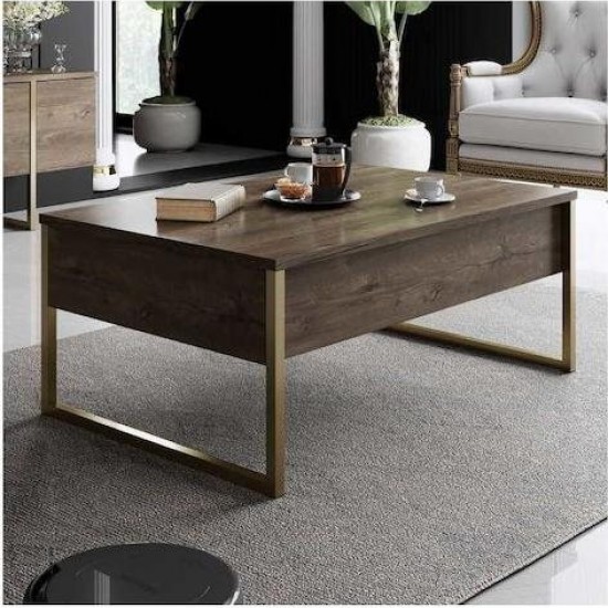 Τραπεζάκι σαλονιού Luxe χρώμα καρυδί - χρυσό 90x60x40εκ.