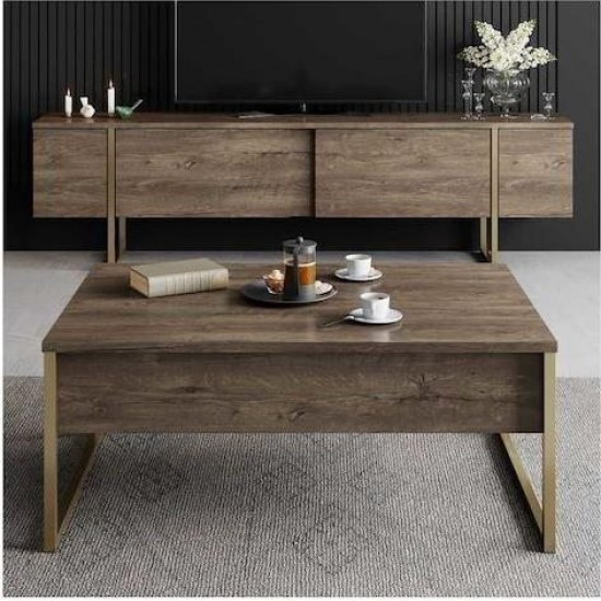 Τραπεζάκι σαλονιού Luxe χρώμα καρυδί - χρυσό 90x60x40εκ.