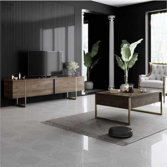 Τραπεζάκι σαλονιού Luxe χρώμα καρυδί - χρυσό 90x60x40εκ.