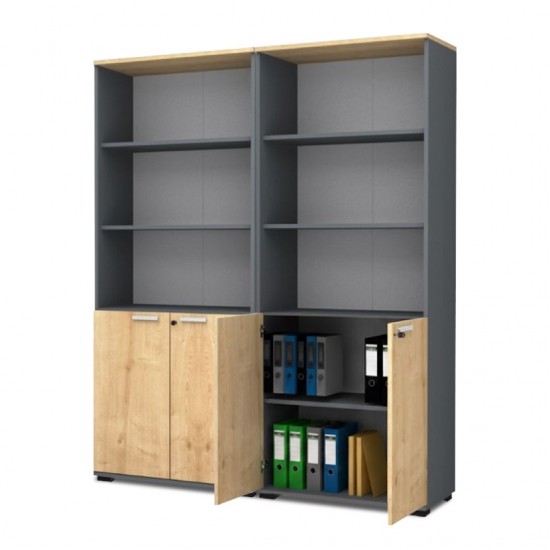 Βιβλιοθήκη γραφείου επαγγελματική Venturo χρώμα ανθρακί - φυσικό οξιάς 160x40x200εκ.
