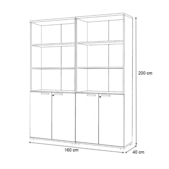 Βιβλιοθήκη γραφείου επαγγελματική Venturo χρώμα ανθρακί - φυσικό οξιάς 160x40x200εκ.