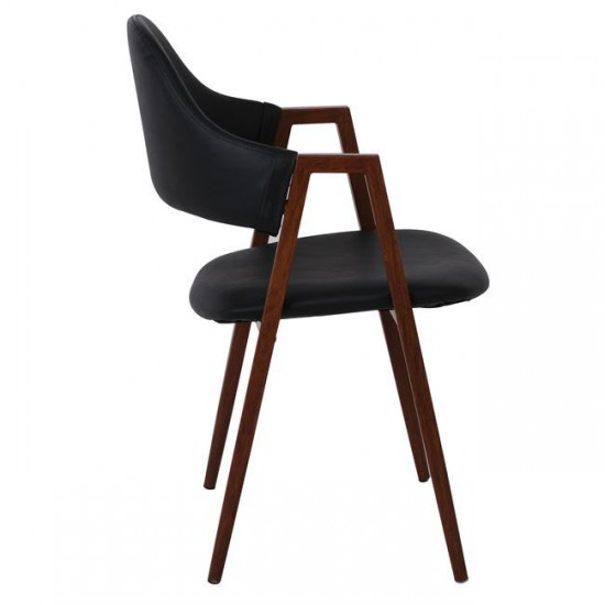 DELTA Πολυθρόνα Μέταλλο Βαφή Καρυδί, Pu Μαύρο 51x51x81cm