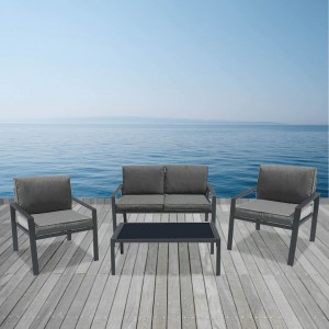 RIVIAN Set Σαλόνι Κήπου 4τεμ, Μέταλλο Βαφή Ανθρακί, Μαξιλάρια Γκρι