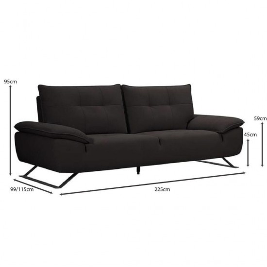 SELENA Καναπές 3-θέσιος Σαλονιού - Καθιστικού, Ύφασμα Ανθρακί, Μεταφερόμενη πλάτη  225x99/115x95cm