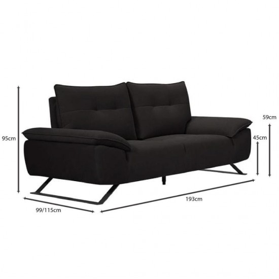 SELENA Καναπές 2-θέσιος Σαλονιού - Καθιστικού, Ύφασμα Ανθρακί, Μεταφερόμενη πλάτη 193x99/115x95cm
