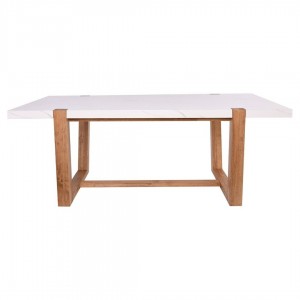 COMET Set Τραπεζαρία Ξύλινη: Τραπέζι+6 Καρέκλες, Φυσικό με Mdf Άσπρο Μάρμαρο,Ύφασμα Άσπρο 200x100x77