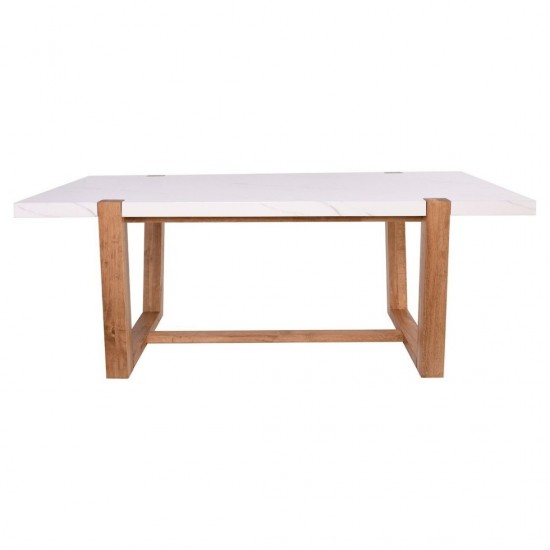 COMET Set Τραπεζαρία Ξύλινη: Τραπέζι+6 Καρέκλες, Φυσικό με Mdf Άσπρο Μάρμαρο,Ύφασμα Άσπρο 200x100x77