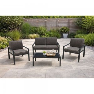 RIVIAN Set Σαλόνι Κήπου 4τεμ, Μέταλλο Βαφή Ανθρακί, Μαξιλάρια Γκρι