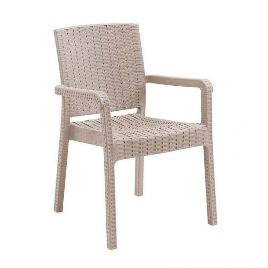 LORA Pro Πολυθρόνα Κήπου - Βεράντας Στοιβαζόμενη, PP-UV (Rattan Look) Cappuccino Ε3030,1