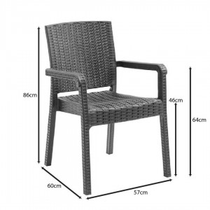 LORA Pro Πολυθρόνα Κήπου - Βεράντας Στοιβαζόμενη, PP-UV (Rattan Look) Ανθρακί 57x60x86cm
