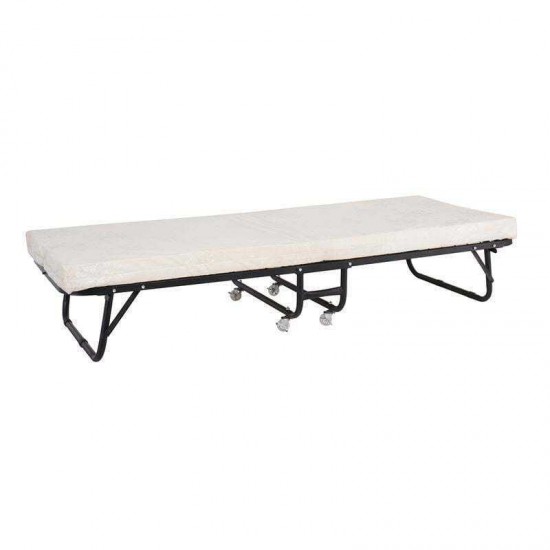 Κρεβάτι Πτυσσόμενο Βοηθητικό Μέταλλο Βαφή Μαύρο, Στρώμα 8cm foam 76x190x38cm