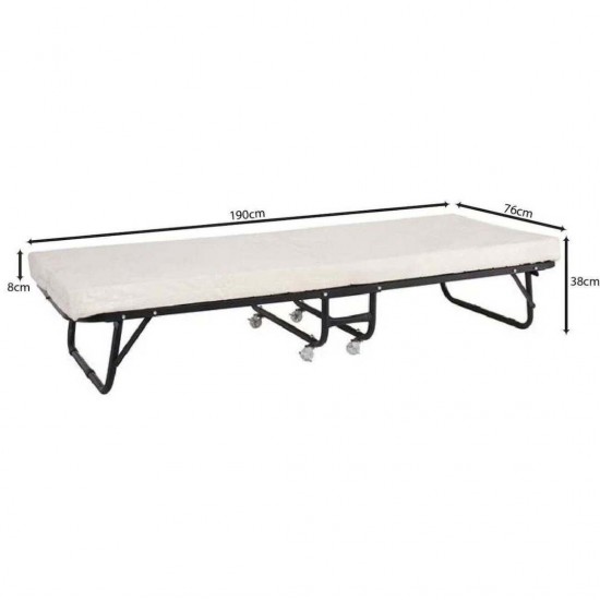 Κρεβάτι Πτυσσόμενο Βοηθητικό Μέταλλο Βαφή Μαύρο, Στρώμα 8cm foam 76x190x38cm