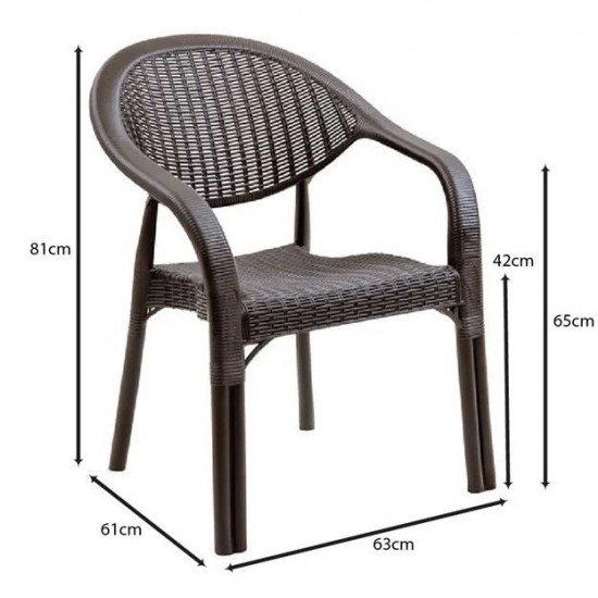 BAMBOO Pro Πολυθρόνα Κήπου - Βεράντας Στοιβαζόμενη, PP-UV (Rattan Look) Καφέ  63x61x81cm