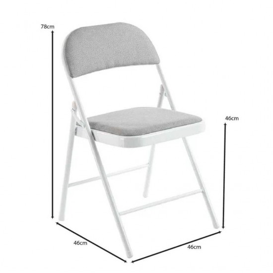 BRENDA Καρέκλα Πτυσσόμενη, Μέταλλο Βαφή Άσπρο, Ύφασμα Γκρι