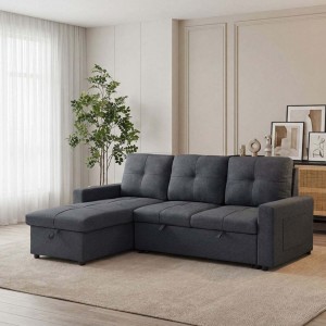 MONTREAL-S Καναπές - Κρεβάτι Γωνία Αναστρέψιμη με Χώρο Αποθήκευσης, Ύφασμα Γκρι 215x150x70x89cm