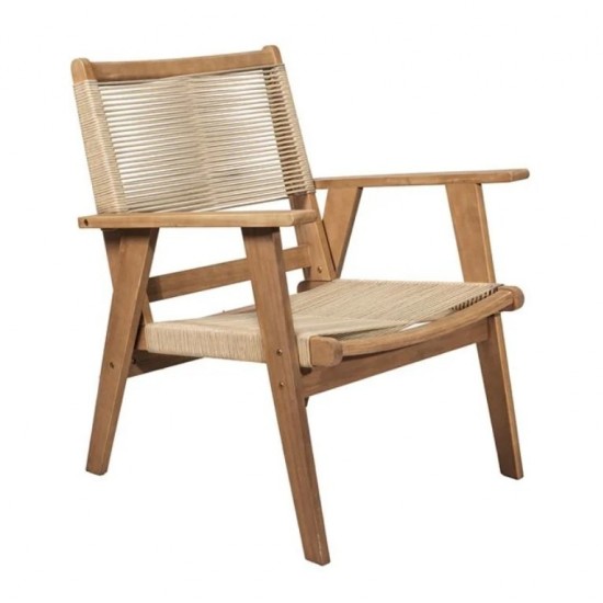 COFFEE Living Πολυθρόνα Καθιστικού Βεράντας - Κήπου, Ακακία Φυσικό-Rope Wicker Μπεζ 66x71x84cm