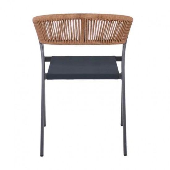 PARMA Πολυθρόνα Βεράντας-Κήπου ALU Ανθρακί, Rope Wicker Φυσικό, Στοιβαζόμενη 55x58x78cm