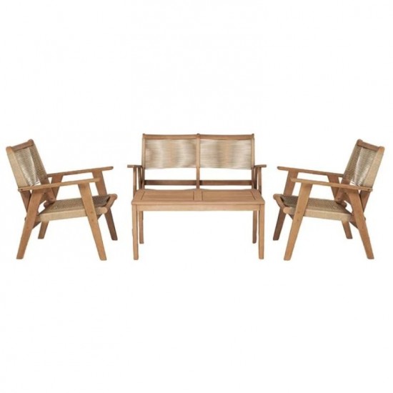 COFFEE Living Πολυθρόνα Καθιστικού Βεράντας - Κήπου, Ακακία Φυσικό-Rope Wicker Μπεζ 66x71x84cm