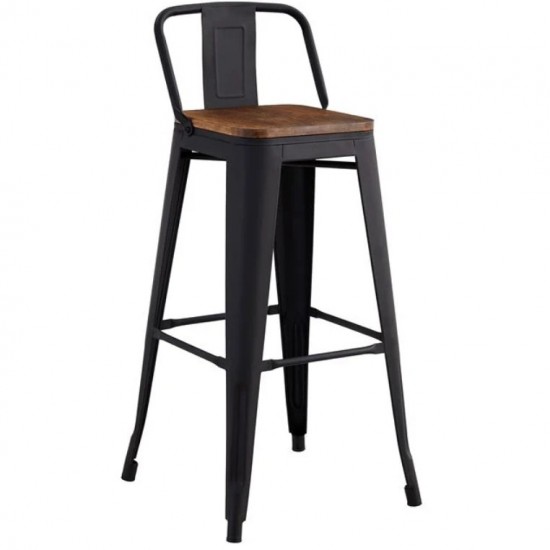 RELIX Wood Σκαμπό Bar με Πλάτη,Μέταλλο Βαφή Μαύρο Extra Matte, Απόχρωση Ξύλου Dark Oak 44x44x76/97cm