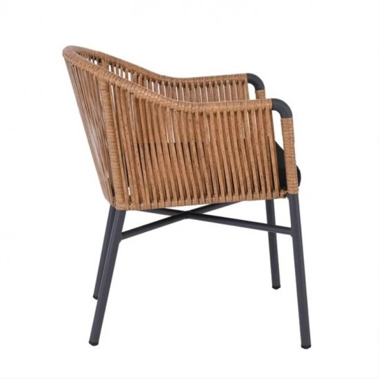 BRAGA Πολυθρόνα Βεράντας-Κήπου ALU Ανθρακί, Wicker Φυσικό, Μαξιλάρι Μαύρο 57x58x77cm