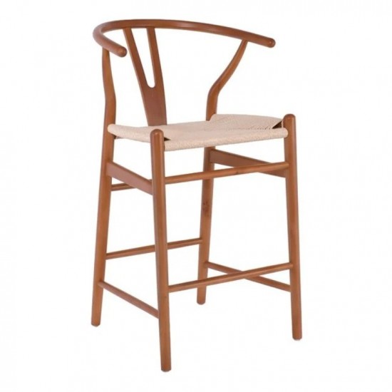LIMA Σκαμπό BAR, Ξύλο Οξιά, Καρυδί, Κάθισμα Paper Rope Φυσικό (ύψος καθ.67cm) 55x53x67/98cm
