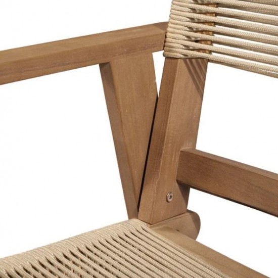 COFFEE Dining Πολυθρόνα Βεράντας - Κήπου, Ξύλο Ακακία Φυσικό, Rope Wicker Μπεζ 58x56x87cm