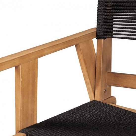COFFEE Dining Πολυθρόνα Βεράντας - Κήπου, Ξύλο Ακακία Φυσικό, Rope Wicker Μαύρο 58x56x87cm