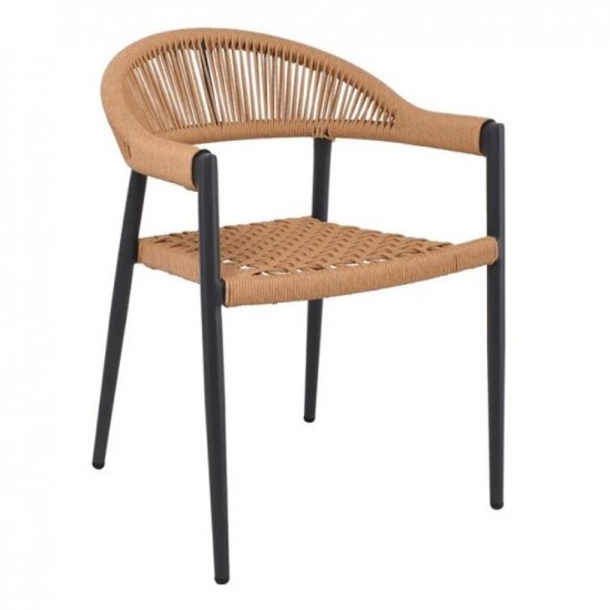 MADISON Πολυθρόνα Βεράντας- Κήπου, ALU Ανθρακί, Rope Wicker Φυσικό, Στοιβαζόμενη 58x56x78cm