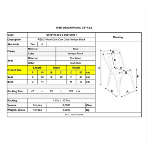 RELIX Wood Καρέκλα-Pro, Στοιβαζόμενη, Μέταλλο Βαφή Antique Black,Κάθισμα Dark Oak 45x51x85cm
