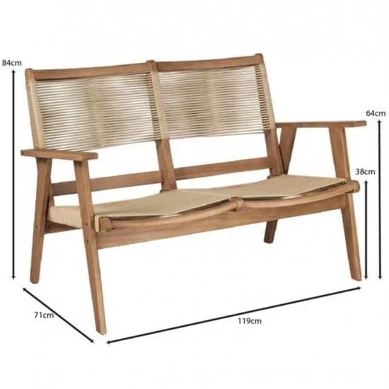 COFFEE Living Καναπές 2θέσιος Καθιστικού Βεράντας-Κήπου, Ακακία Φυσικό-Rope Wicker Μπεζ