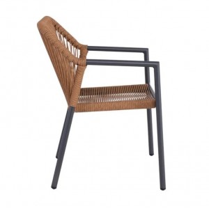 DINA Πολυθρόνα Βεράντας-Κήπου ALU Ανθρακί, Rope Wicker Φυσικό, Στοιβαζόμενη 56x60x84cm