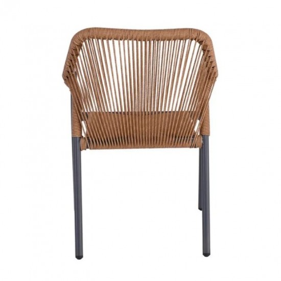 DINA Πολυθρόνα Βεράντας-Κήπου ALU Ανθρακί, Rope Wicker Φυσικό, Στοιβαζόμενη 56x60x84cm