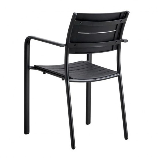 SAGA Πολυθρόνα Στοιβαζόμενη, Μέταλλο Βαφή Μαύρο, PP-UV Ανθρακί 56x57x84cm