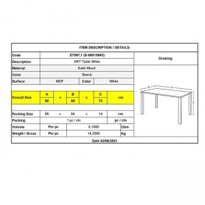 ART Τραπέζι Τραπεζαρίας, Άσπρο MDF, Πόδια Οξιά Φυσικό 80x80x73cm